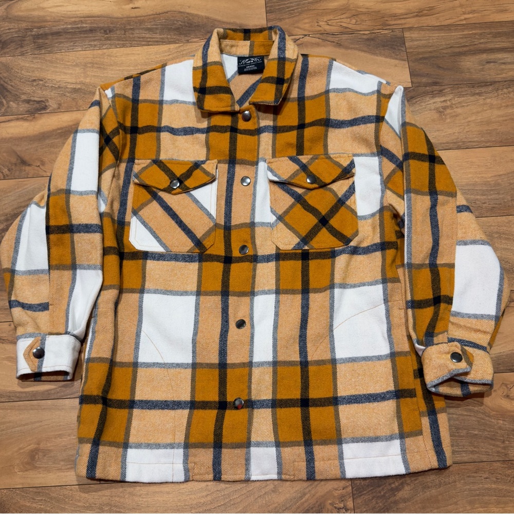 HFX Flannel Shirt Jacket Plaid Yellow/White/Black, Women's XSmall
